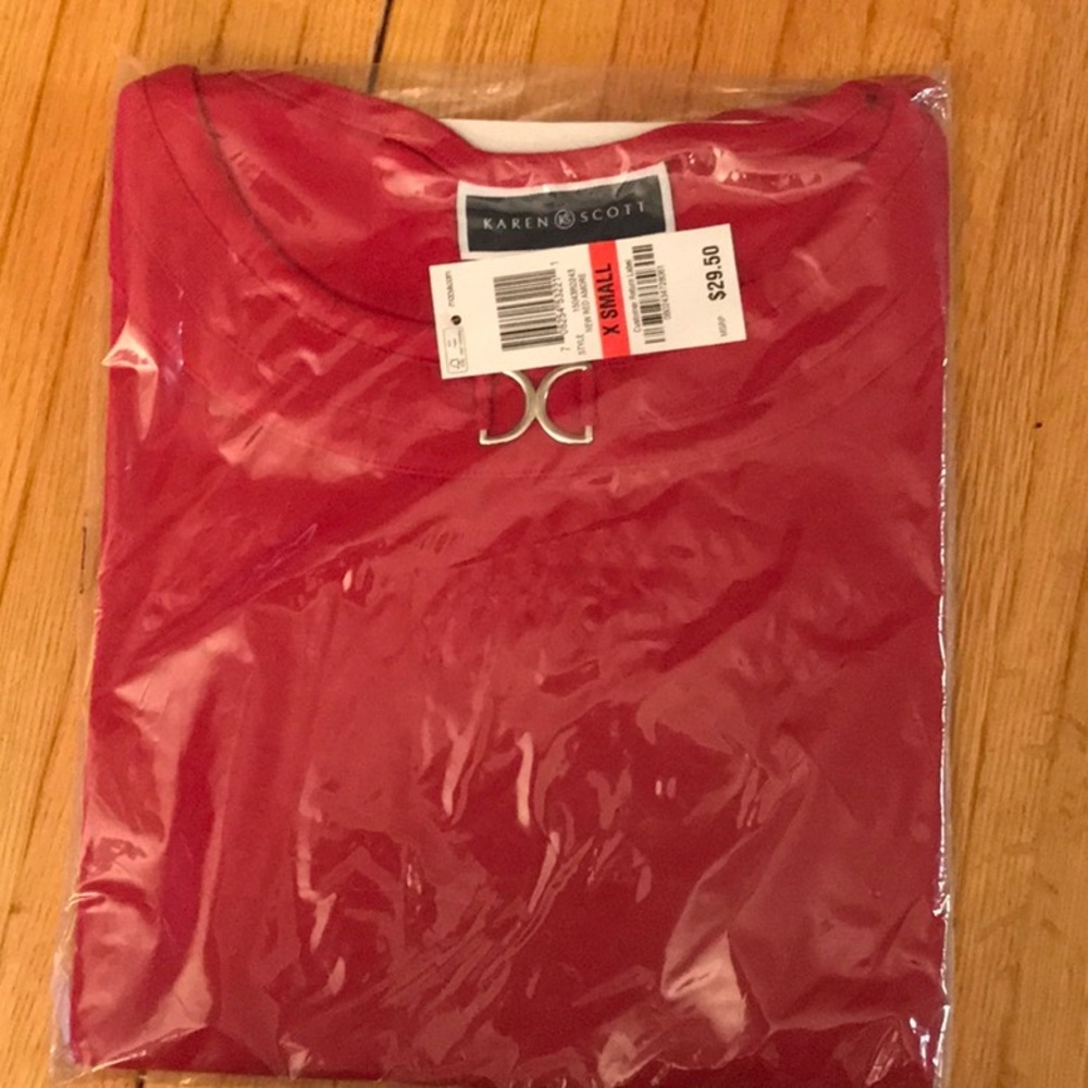 Karen Scott, red top. Size XS, runs big.